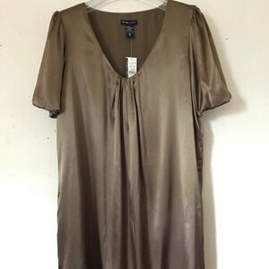 NWT NY & Co Dress Pullover Shift Copper Scoop Neck Short Sleeve Lined Womens 16